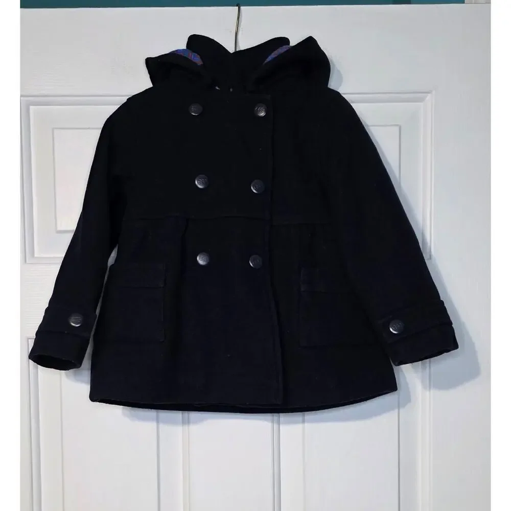Egg‎ by Susan Lazar Girls Hooded Blue Wool Pea Coat Size 3